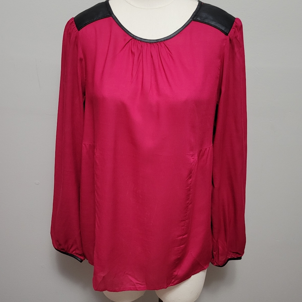 Itro fuchsia faux leather contrast blouse size  medium